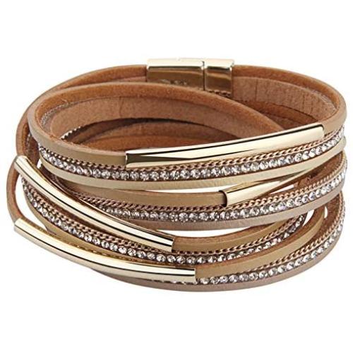 TASBERN Leopard Print Leather Wrap Bracelet in Multilayer Strands Leahter Cuff Bracelets for Women Mother Wife