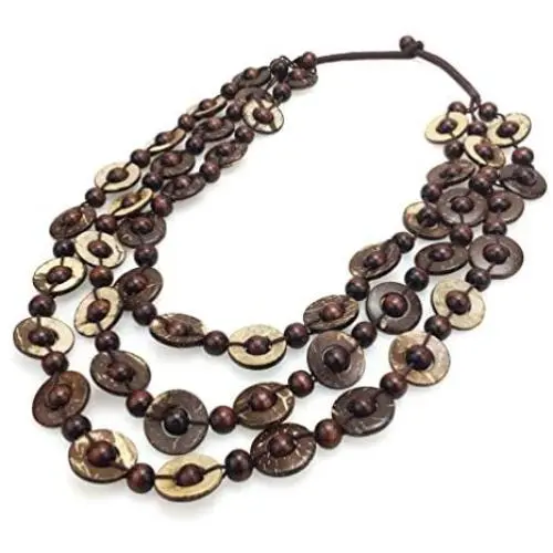 MANILAI Bohemian Coconut Shell Wood Bead Necklace For Women Girls Ethnic Jewelry Handmade Beaded Long Necklace MANILAI Bohemian Coconut Shell Wood Bead Necklace For Women Girls Ethnic Jewelry Handmade Beaded Long Necklace