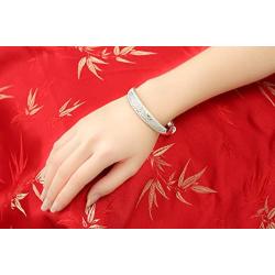 Merdia Womens 999 Solid Sterling Silver Chinese Dragon Phoenix Carved Adjustable Bangle Bracelet 27g Weight for Women,Ladies and Elder.