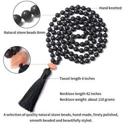 PNEIME Lava Rock Mala Beads 108 Black Lava Stone Mala Necklace Hand Knotted Lava Beads Mala Meditation Beads Yoga Necklace Prayer Beads Japa Mala