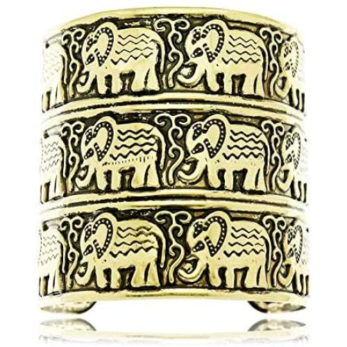 Q&Q Fashion Egypt African Embossed Elephant Lucky Wide Bracelet Bangle Cuff Animal OM Hindu Ganesha Wrap Statement Women Men Gift