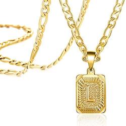 Joycuff Gold Square Initial Necklaces for Women Men Teen Girls Boys Husband Dad Mom Daughter Personalized Name 26 Alphabets Stainless Steel Figaro Chain Vintage Medallion Pendant Necklace