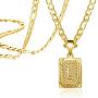 Joycuff Gold Square Initial Necklaces for Women Men Teen Girls Boys Husband Dad Mom Daughter Personalized Name 26 Alphabets Stainless Steel Figaro Chain Vintage Medallion Pendant Necklace