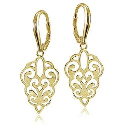 Sterling Silver High Polished Filigree Dangle Leverback Earrings