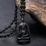 Natural Obsidian Necklace Healing Crystal Gemstone Pendant Hand Carved Stone Amulet Charm Jewelry