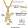 Richsteel 18K Gold Plated Cubic Zirconia A-Z Initial Necklace for Men Women Personalized 2-5 Letter Pendant with Wheat/Tennis Chain Hip Hop Jewelry(Send Gift Box)