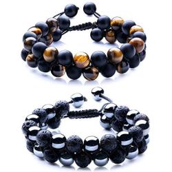 WRCXSTONE Natural Stone Bracelet Mens Black Lava Rock Bracelet Tiger Eye Gemstone Bracelet Yoga Essential Oil Bracelet Charm Gift