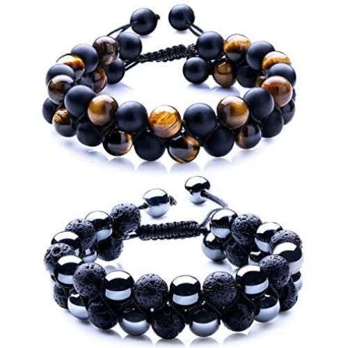 WRCXSTONE Natural Stone Bracelet Mens Black Lava Rock Bracelet Tiger Eye Gemstone Bracelet Yoga Essential Oil Bracelet Charm Gift