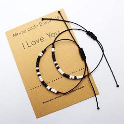 QianCraftKits I Love You Morse Code Bracelet Couples Matching Bracelets for Him and Her Boyfriend and Girlfriend Mother and Daughter Set of 2 Bracelets