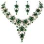 BriLove Wedding Bridal Jewelry Set Crystal Multi Hibiscus Flower Enamel Statement Necklace Dangle Earrings Set Emerald Color Gold-Toned