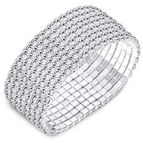 Finrezio Tennis Bracelet Women Bridesmaid Rhinestone Silver Plated Adjustable Bracelets Bangle Jewelry 1-8 Row