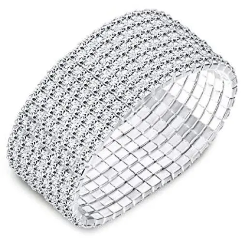 Finrezio Tennis Bracelet Women Bridesmaid Rhinestone Silver Plated Adjustable Bracelets Bangle Jewelry 1-8 Row