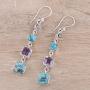 NOVICA Multi-Gem Amethyst .925 Sterling Silver Dangle Earrings, Tantalizing Tiers