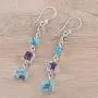 NOVICA Multi-Gem Amethyst .925 Sterling Silver Dangle Earrings, Tantalizing Tiers
