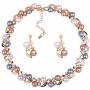 Sparlking Banquet Wedding Bride Pearl Leaves Necklace Earrings Jewelry Set with Crystal Gorgeous Neckalce for Women Party Jewelry