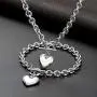 Silver/18k Gold Plated Chunky Charm Stainless Steel Heart Chain Choker Bracelet and Necklace Set for Womens Girls Fashion Valentine Jewelry Set