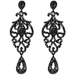 León Jewelry Bohemian Style Dangle Chandelier Black Elegant Vintage Classic Wedding Bridal Prom Party Big Drop Earrings