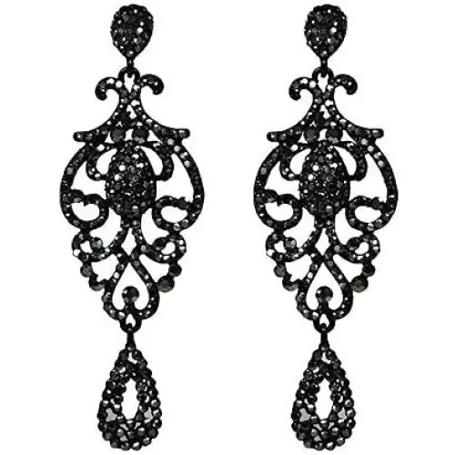 León Jewelry Bohemian Style Dangle Chandelier Black Elegant Vintage Classic Wedding Bridal Prom Party Big Drop Earrings León Jewelry Bohemian Style Dangle Chandelier Black Elegant Vintage Classic Wedding Bridal Prom Party Big Drop Earrings