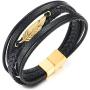 COOLSTEELANDBEYOND Mens Women Stainless Steel Feather Multi-Strand Black Braided Leather Bangle Bracelet