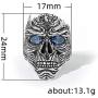 Demon Skull Ring for Men, Cool Devil Ring Halloween Biker, Gothic Blue Eye Skull Ring, Alien Skull Cocktail Party Ring, Vintage Punk Jewelry Gift for Men Boys
