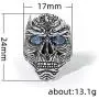 Demon Skull Ring for Men, Cool Devil Ring Halloween Biker, Gothic Blue Eye Skull Ring, Alien Skull Cocktail Party Ring, Vintage Punk Jewelry Gift for Men Boys