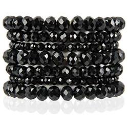 Bohemian Multi-Layer Beaded Stacking Statement Bracelets - Versatile Stretch Strand Sparkly Crystal Beads Wrap Slip-on Cuff Bangle Set