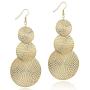 KaFu Lightweight Bohemia Geometric 14K Gold Round Disc Triple Long Earrings Dangle Drop Filigree Carved Statement Earring for Women Girls