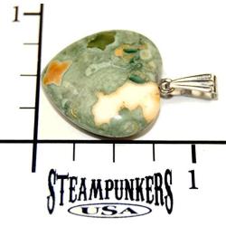 Steampunkers USA Big Heart Collection - 20mm Classic Rainforest Jasper (Rhyolite) Green Cream - 20-22 inch Black Cord – Crystal Gemstone Carved Necklace Charm Handmade