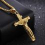 UM Jewelry Catholic Jesus Christ on INRI Cross Pendant Stainless Steel Crucifix Necklace 55cm Chain