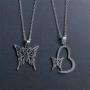 Punk Butterfly Pendant Necklace Hook Earrings Set Stainless Steel Chain Heart Necklace Dangle Earrings for Women Girls Alternative Jewelry Cool and Cute Streetwear Accessory Jewelry Set Gift
