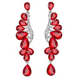 Scarlvambo Womens Austrian Crystal Art Deco Teardrop Pierced Dangle Wedding Earrings Silver-Tone