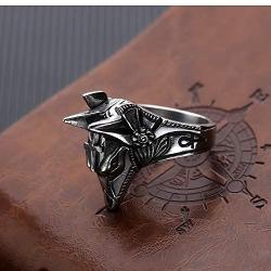 Vanski Mens Stainless Steel Egyptian God Anubis Ring Vintage Gold Plated Ankh Cross Ring Jewelry
