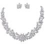EVER FAITH Wedding Cluster Flower Leaf Necklace Earrings Set Clear Austrian Crystal Silver-Tone