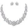 EVER FAITH Wedding Cluster Flower Leaf Necklace Earrings Set Clear Austrian Crystal Silver-Tone EVER FAITH Wedding Cluster Flower Leaf Necklace Earrings Set Clear Austrian Crystal Silver-Tone