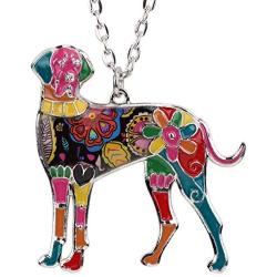 DOWAY Great Dane Necklace for Women Girls Charm Enamel Pet Dog Pendant Alloy Chain Fashion Jewelry Gift