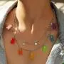 Denifery Colorful Gummy Little Bear Hook Design Chain Layered Star Pendant Dangle Necklace Choker Colorful Cartoon Resin Candy Cute Jewelry Set for Women Girls