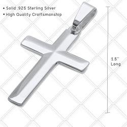 Sterling Silver Diamond Cut Thick Solid Cross Pendant 1.5'' Long Choose Your Color (Fit Upto 6mm Link Chain)