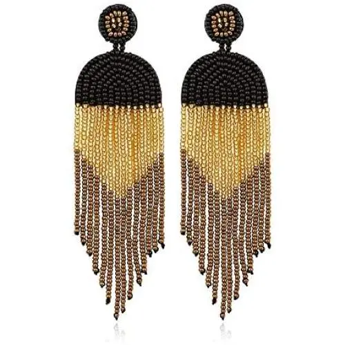 Beaded Tassel Dangle Earrings Long Handmade Bohemian Seed Beaded Statement Drop Earrings for Women Indian Unique Drop Jewelry Thread Fringe Earring Beaded Tassel Dangle Earrings Long Handmade Bohemian Seed Beaded Statement Drop Earrings for Women Indian Unique Drop Jewelry Thread Fringe Earring