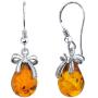 Peora Genuine Baltic Amber Drop Earrings for Women in Sterling Silver, Rich Cognac Color, Dainty Bow Accent, Fish Hook