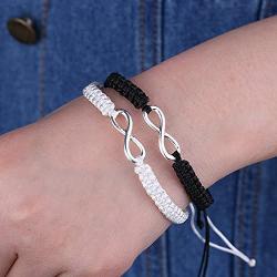 2Pcs Infinity Distance Couple Braided Handcrafted Luck Bracelet Bangle Adjustable Rope His and Hers Wristband Wrist Jewelry