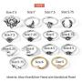 7-15pcs Silver Wave Star Moon Cute Knuckle Ring Sets for Women Teen Girls Vintage Boho Stackable Finger Toe Rings Pack