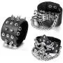 Aroncent 3pcs Black Metal Spike Studded Bracelet Goth Punk Rock Biker Costume Wide Strap Leather Bracelet Set Chain Halloween Wristband for Women Men Aroncent 3pcs Black Metal Spike Studded Bracelet Goth Punk Rock Biker Costume Wide Strap Leather Bracelet Set Chain Halloween Wristband for Women Men