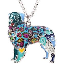 WEVENI Enamel Alloy Australian Shepherd Dog Necklace Pendant Pet Jewelry Gifts for Women Girls Ladies