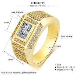 Senteria Mens Hip Hop Iced Out Ring Wedding Engagement Ring 18K Gold Plated Punk Mens Jewelry Embedded with AAA Zircon Mens Bling Ring Wide Size 7-12 Jewelry Gifts Packing