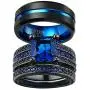 Ringcrown Couple Rings Black Gold Filled Princess Cut Blue Cz Womens Wedding Ring Sets Man Tungsten Wedding Band(Please Buy Two Rings for one Pair) Ringcrown Couple Rings Black Gold Filled Princess Cut Blue Cz Womens Wedding Ring Sets Man Tungsten Wedding Band(Please Buy Two Rings for one Pair)
