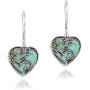 Sterling Silver Synthetic Turquoise & Marcasite Heart Drop Earrings
