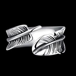 Gracefair Fashion Punk Stainless Steel Feather Ring Vintage Statement Leaf Ring Wing cast for Women Men Size 7-11