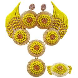 aczuv African Beads Jewelry Set Nigerian Wedding Necklace and Earrings for Women
