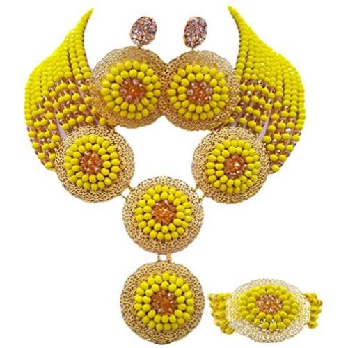 aczuv African Beads Jewelry Set Nigerian Wedding Necklace and Earrings for Women