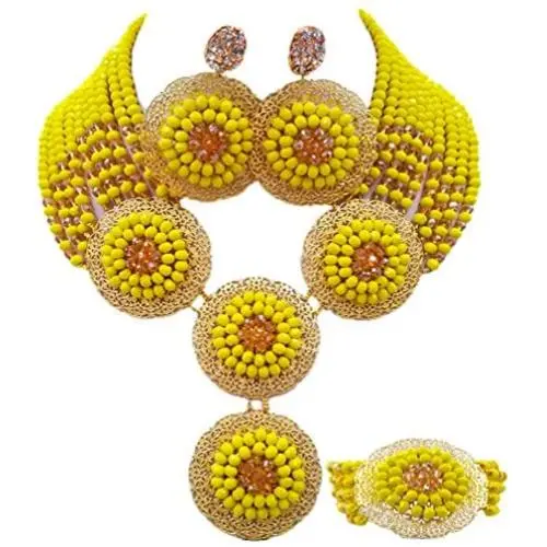 aczuv African Beads Jewelry Set Nigerian Wedding Necklace and Earrings for Women aczuv African Beads Jewelry Set Nigerian Wedding Necklace and Earrings for Women